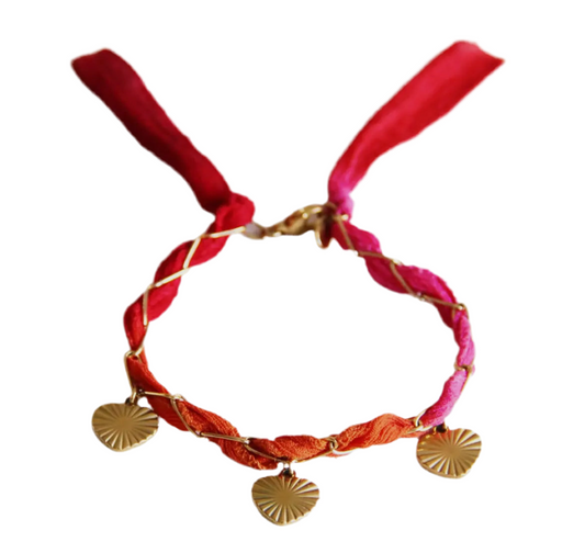 Armband mit Seide und Anhängern - orange/rosa/rot