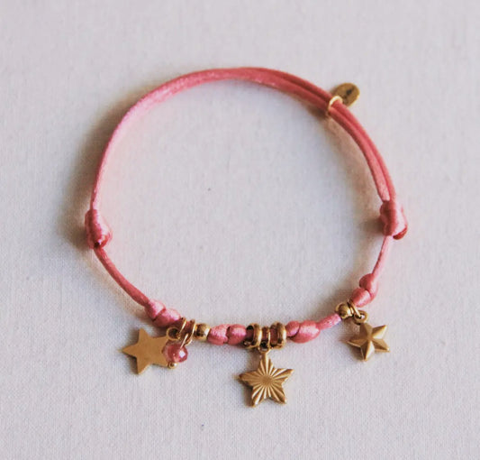 Satin-Charme-Armband mit Sternen und Mini-Facetten - rosa